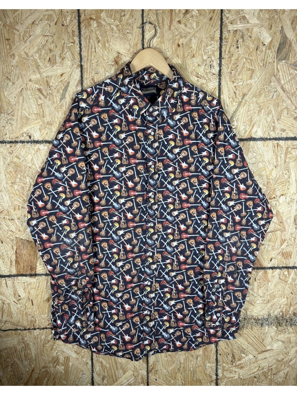 Cremieux Premium Denim Shirt Mens 2XT Black Guitar Print Long Sleeve Button Up